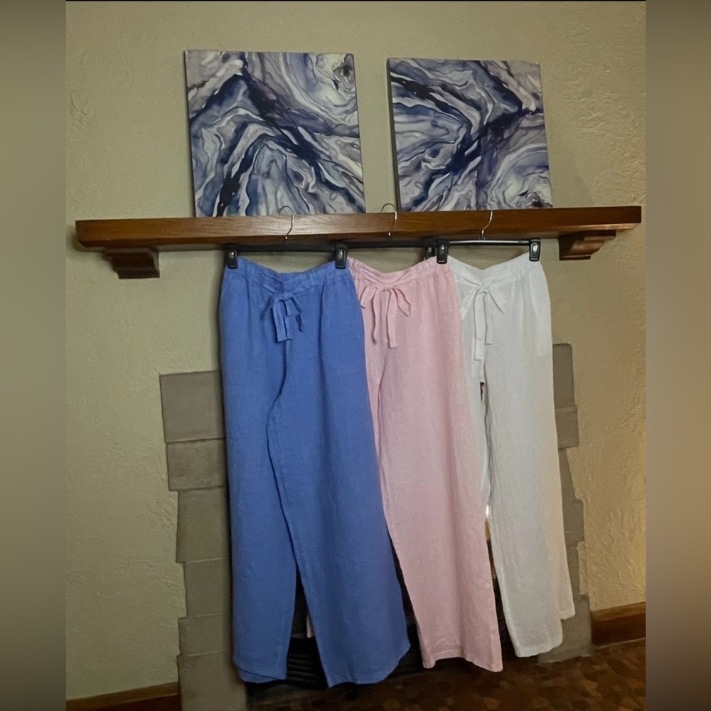 Italian Linen Wide Leg Pant, Blue, Sz.โ Sm/Med Linen & Moore - Picture 11 of 15